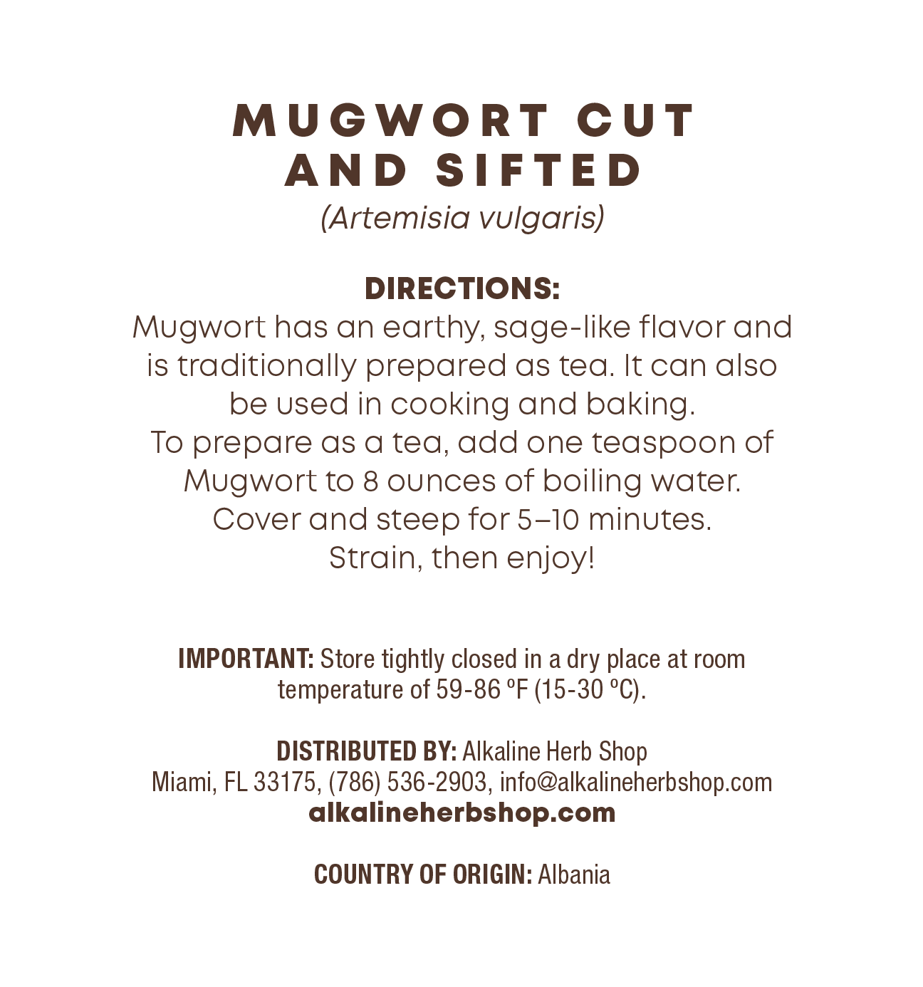 Just Herbs: Mugwort Cut and Sifted