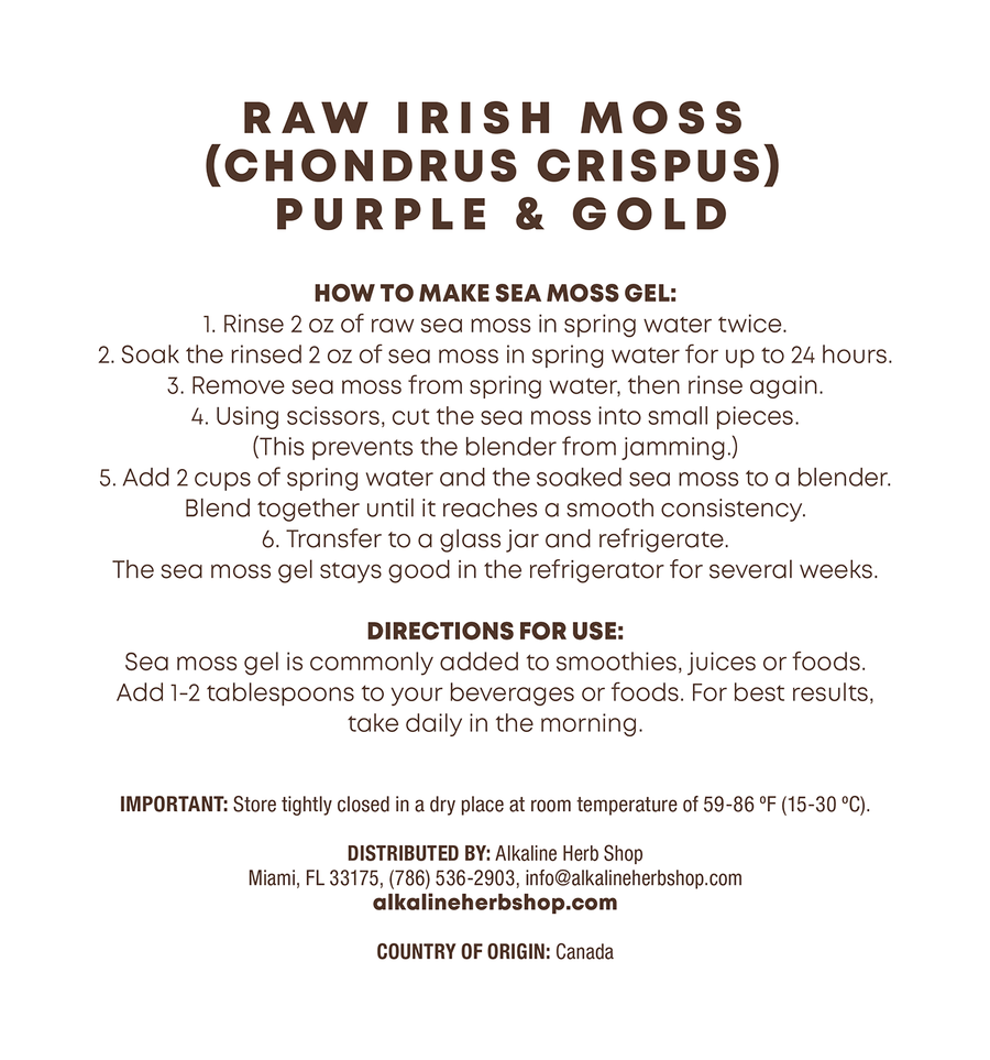 Raw Chondrus Crispus Sea Moss Purple & Gold 4 O...