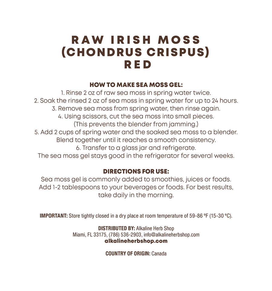 Raw Chondrus Crispus Sea Moss Red 4 OZ (Irish S...