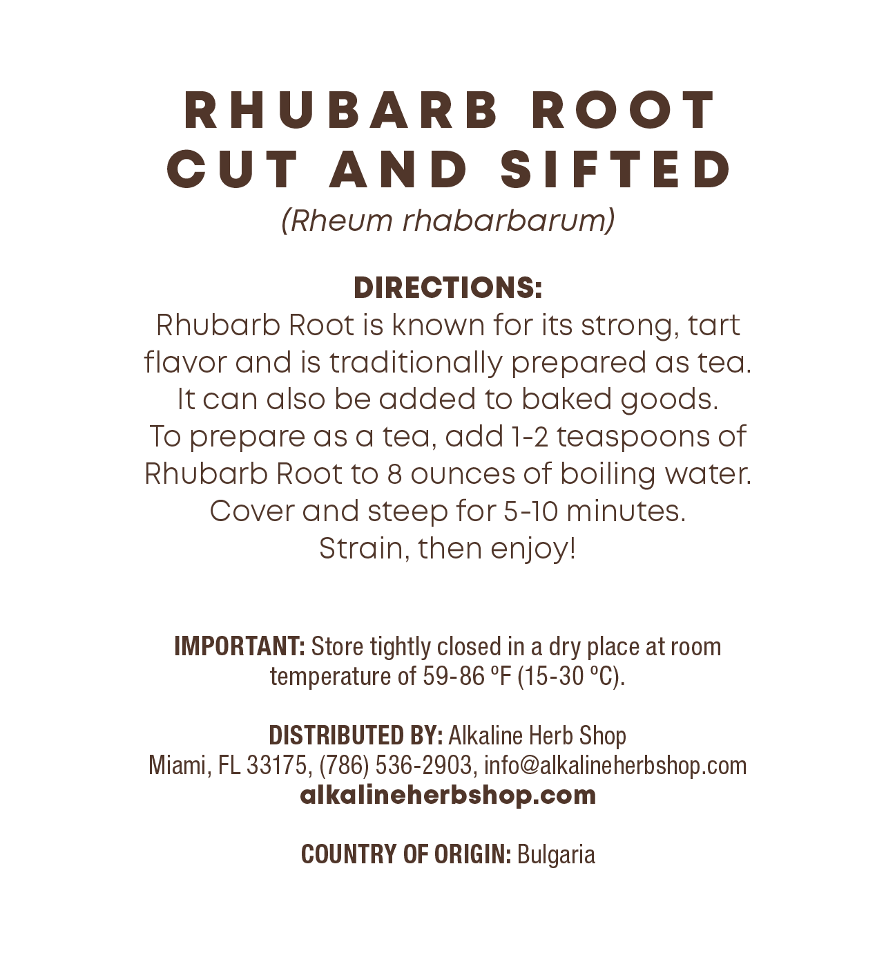 Just Herbs: Rhubarb Root Cut and Sifted