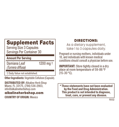 Damiana Capsules, 90 Count Supplement (Turnera diffusa)