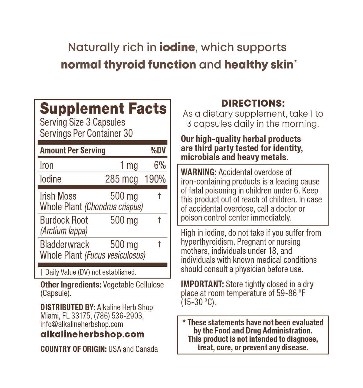 Sea Moss, Bladderwrack and Burdock Root Supplement 90 Capsules (Irish Sea Moss)