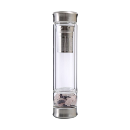 Double Walled Crystal Glass Gemstone Tea Infuser Bottle