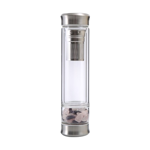 Double Walled Crystal Glass Gemstone Tea Infuser Bottle
