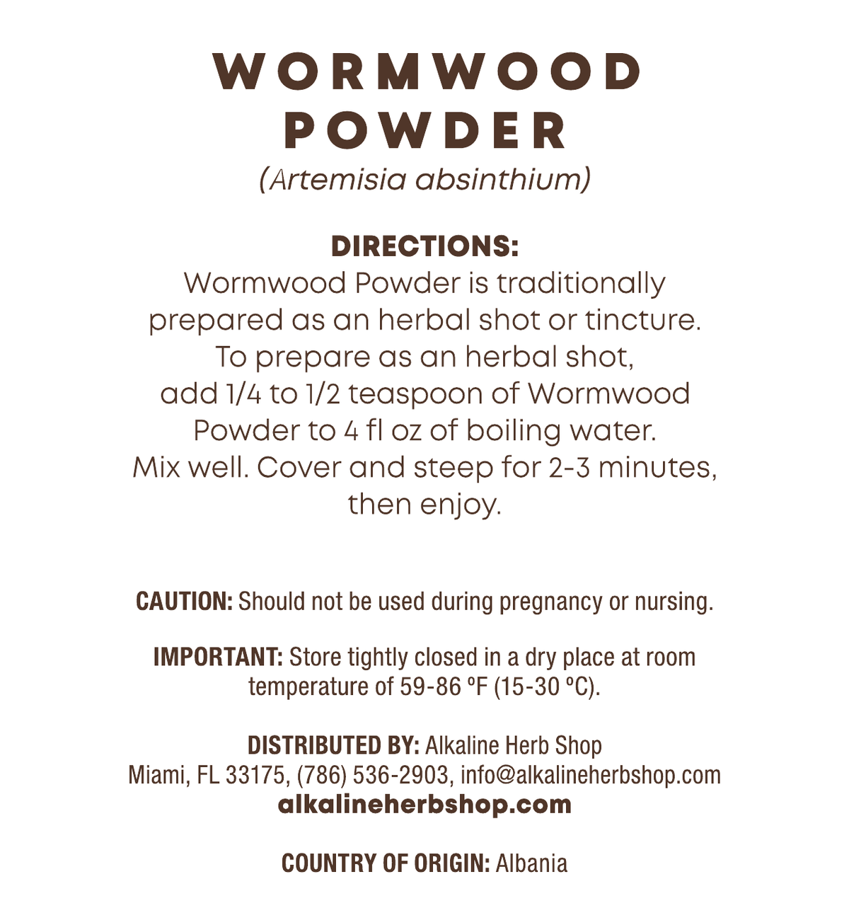 Wormwood Powder 4 oz (Ajenjo) for Herbal Shots