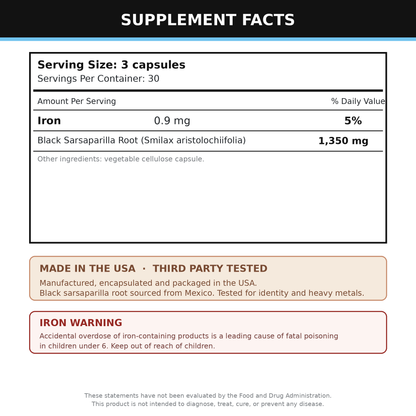 Black Sarsaparilla Capsules, 90 Count Supplement (Zarzaparrilla)