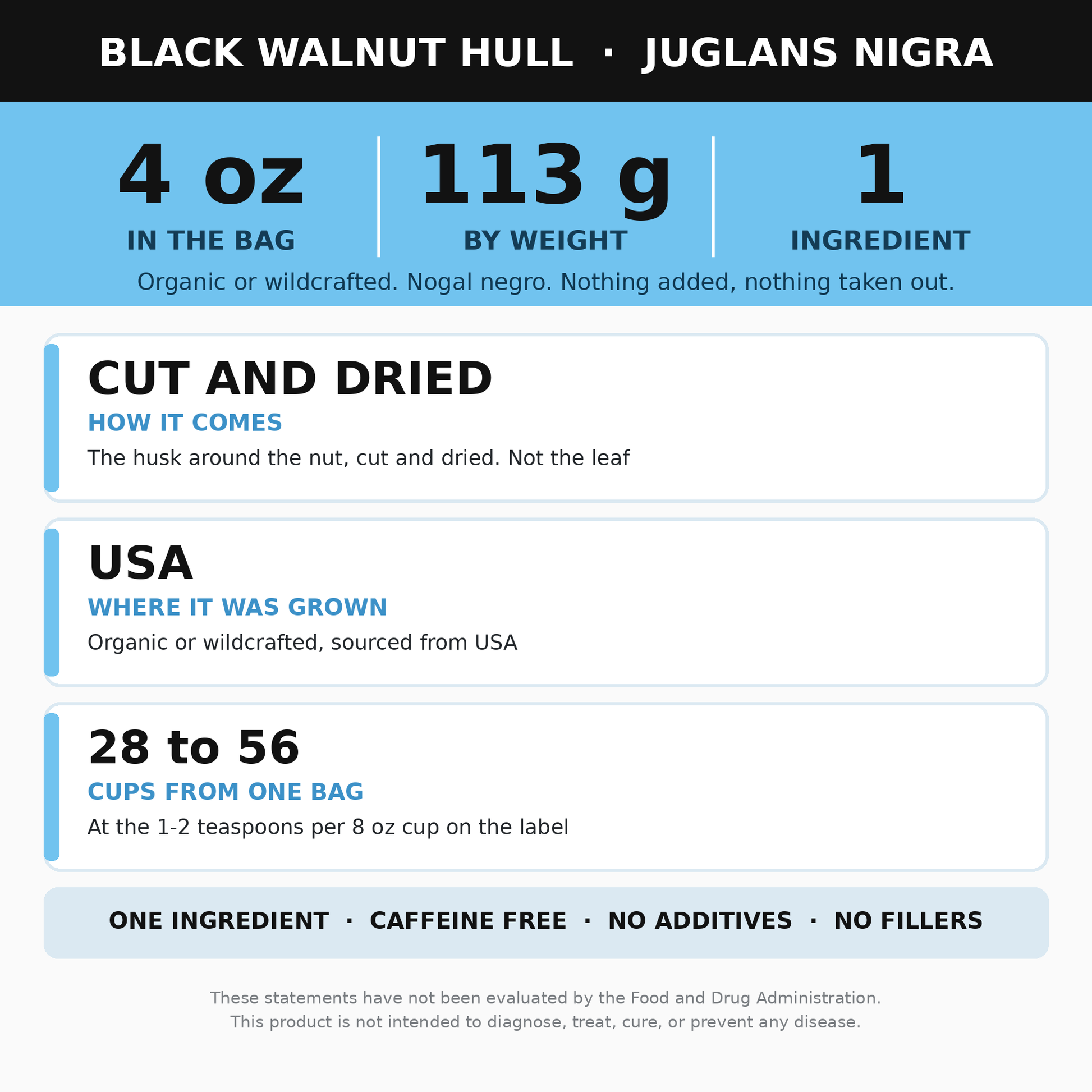 Black Walnut Hulls 4 oz (Nogal Negro) for Tea and Tincture