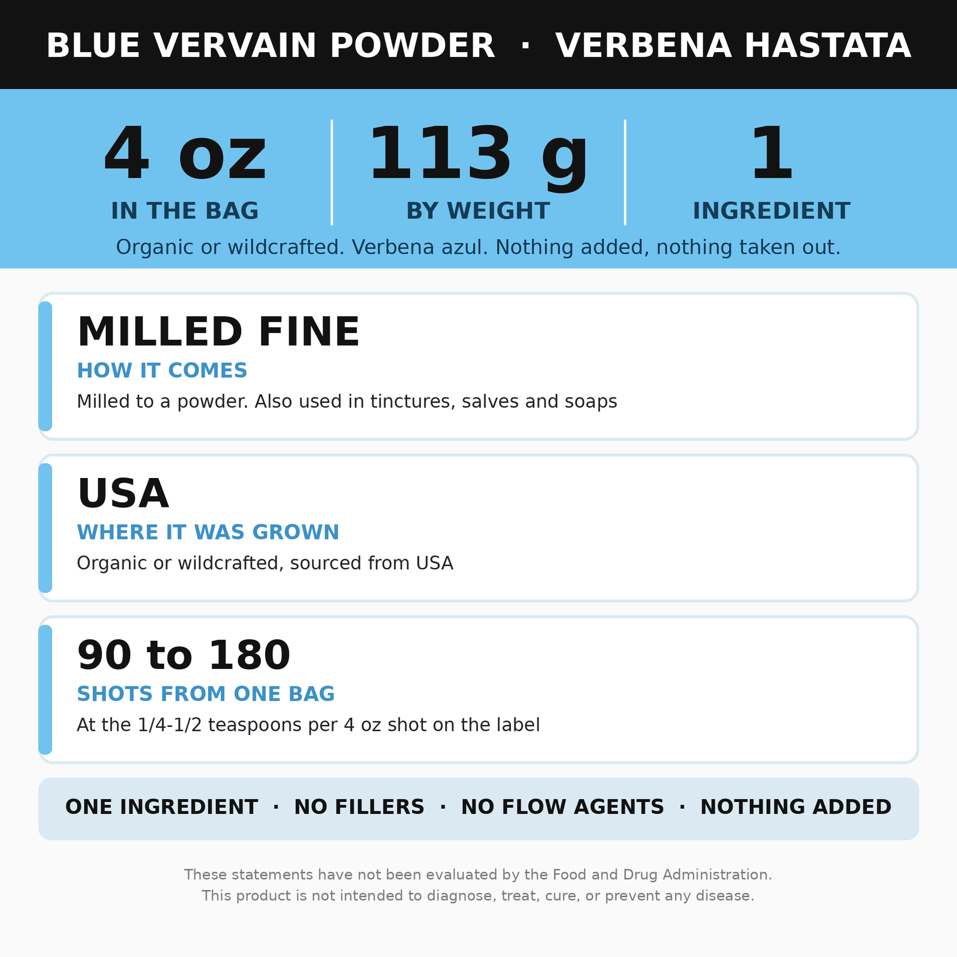 Blue Vervain Powder 4 oz (Verbena Azul) for Tea
