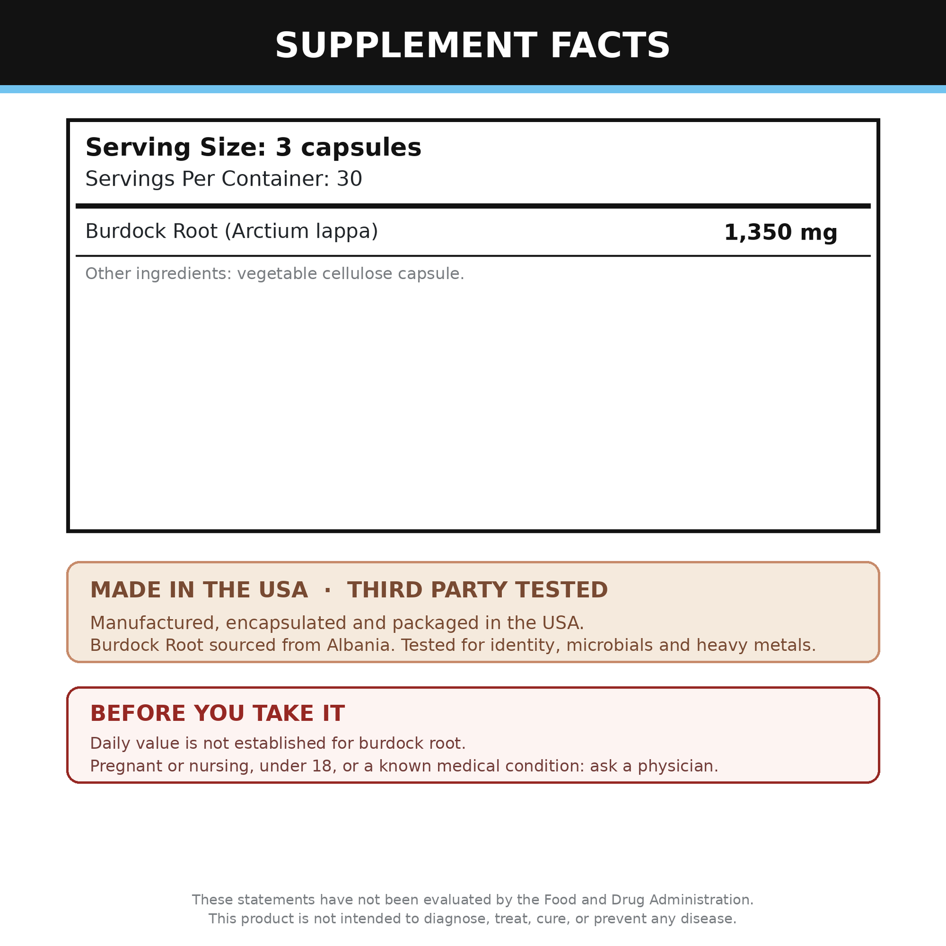 Burdock Root Supplement 90 Capsules