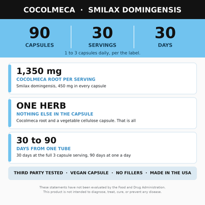 Cocolmeca Bark Capsules, 90 Count Supplement (Smilax domingensis)
