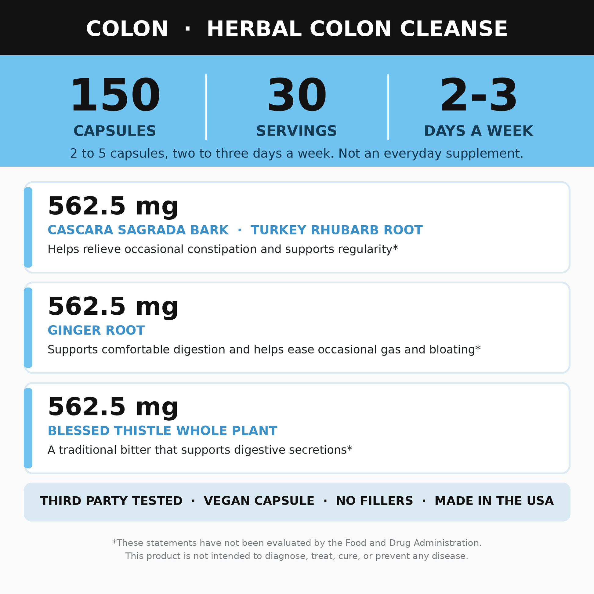 Colon Supplement, Herbal Colon Cleanse Capsules, 150 Count