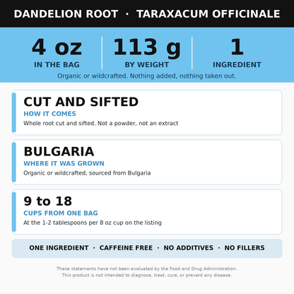 Dandelion Root 4 oz, Cut and Sifted (Diente de Leon)