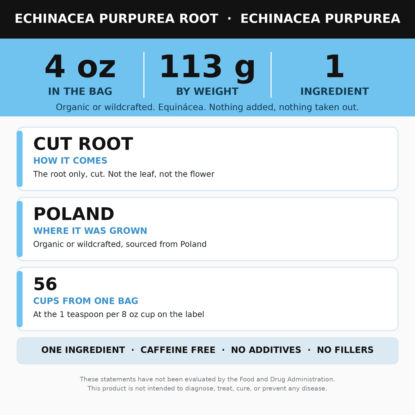 Echinacea Purpurea Root 4 oz (Equinácea) for Echinacea Tea