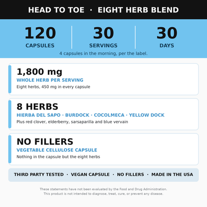 Head to Toe Supplement 120 Capsules (Hierba del Sapo Blend)