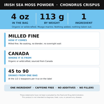 Irish Sea Moss Powder 4 oz (Musgo Marino, Chondrus Crispus)