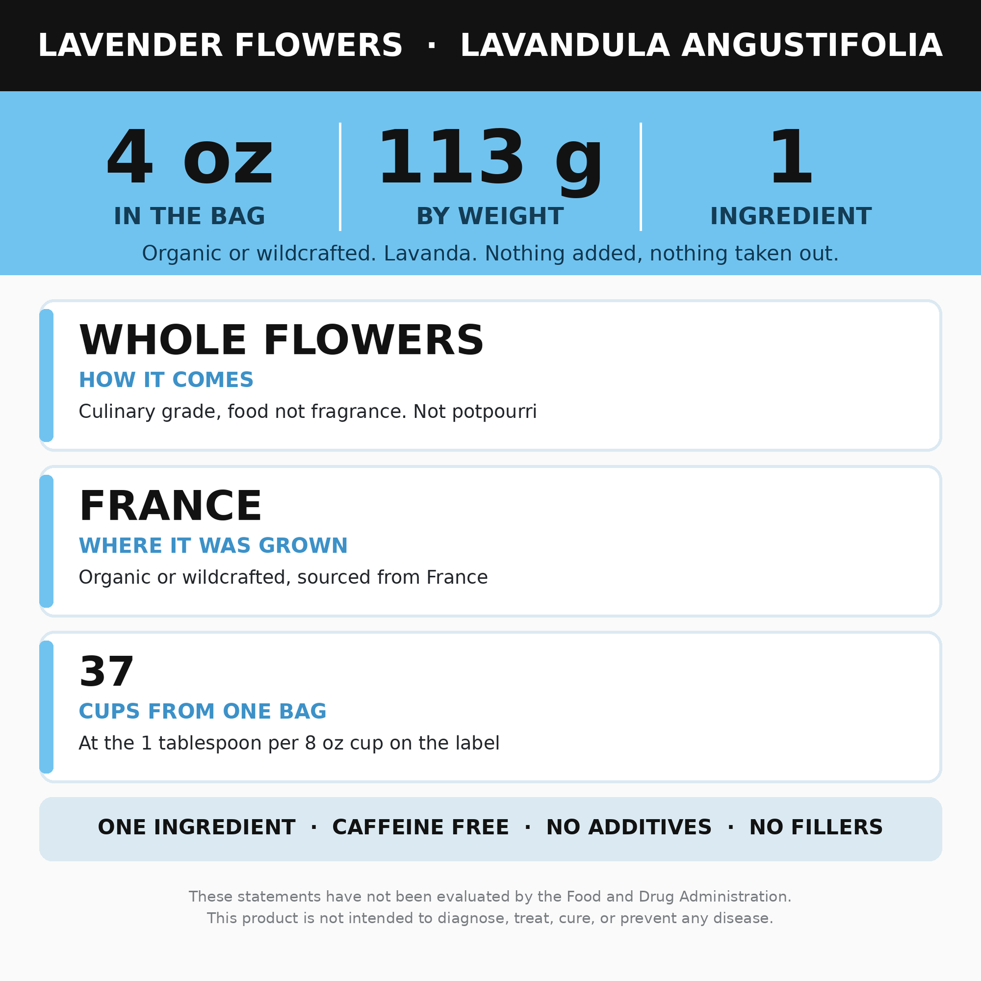 Lavender Flowers 4 oz (Lavanda, Culinary Dried Lavender) for Lavender Tea