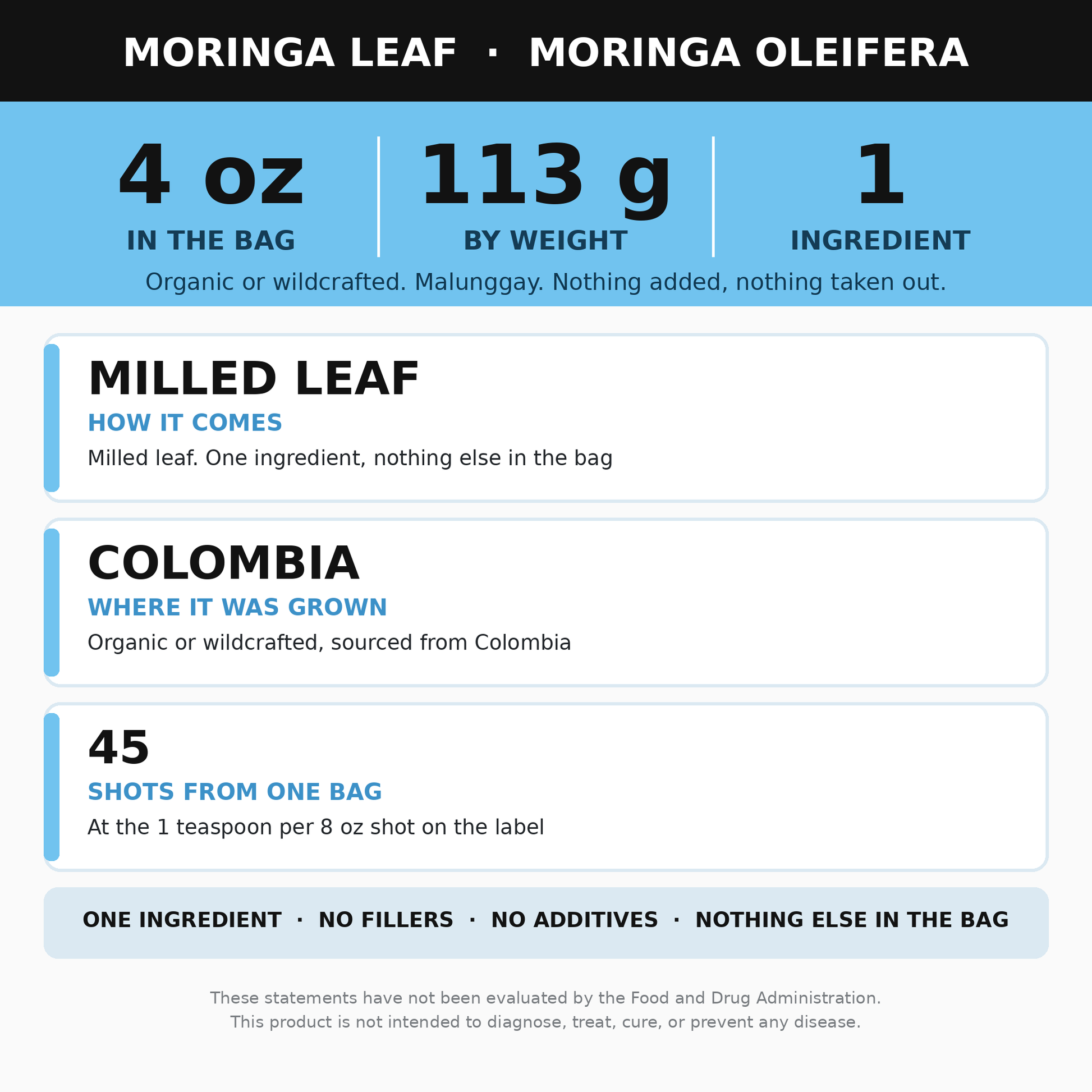Moringa Leaf Powder 4 oz (Moringa Oleifera, Malunggay)