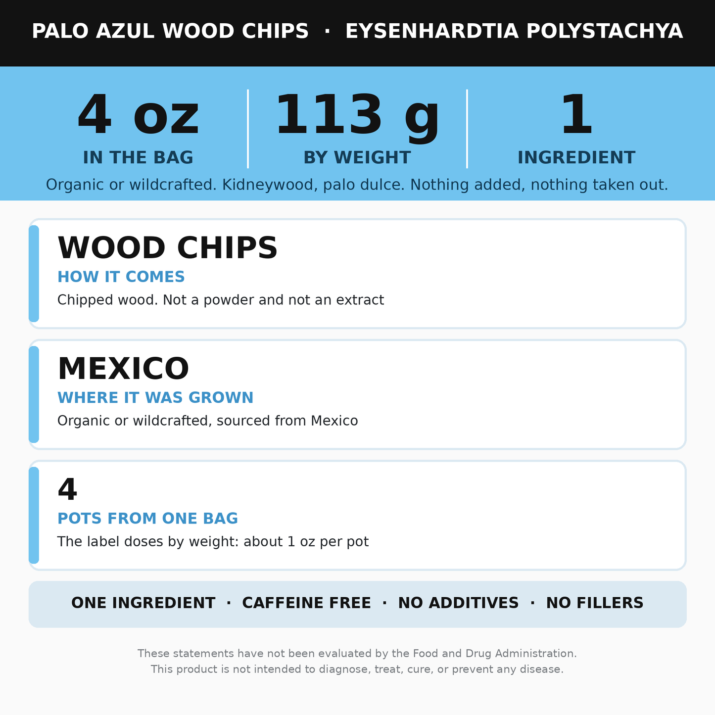 Palo Azul Wood Chips 4 oz (Kidneywood, Palo Dulce) for Palo Azul Tea