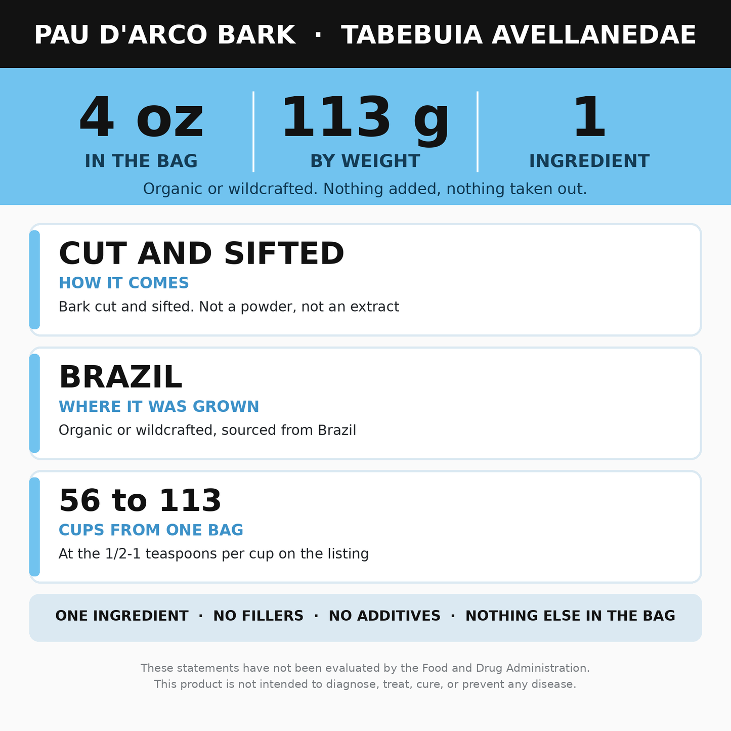 Pau D'Arco Bark 4 oz Cut and Sifted (Lapacho) for Pau D'Arco Tea