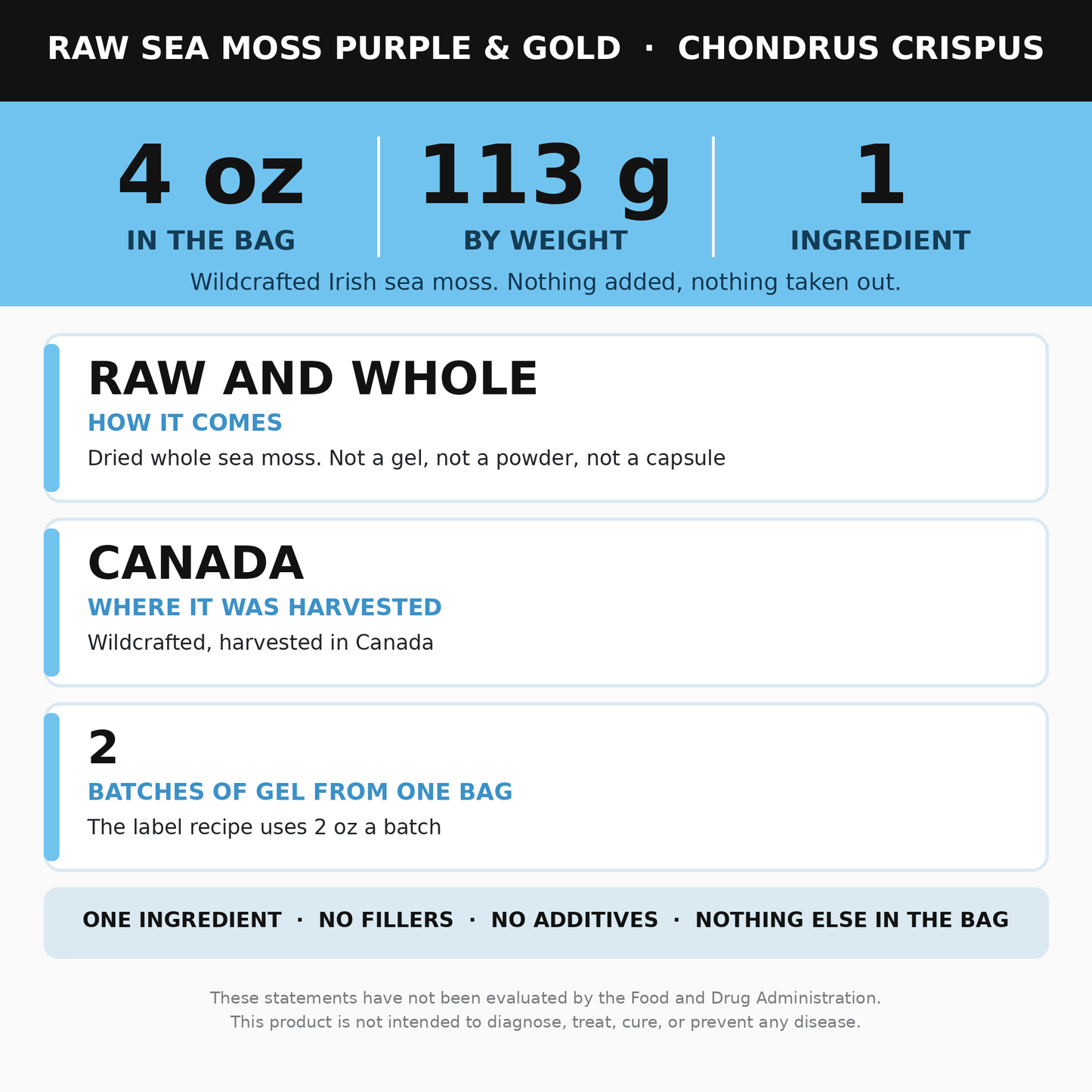 Raw Purple Sea Moss 4 oz (Chondrus Crispus, Irish Sea Moss)