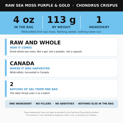 Raw Purple Sea Moss 4 oz (Chondrus Crispus, Irish Sea Moss)