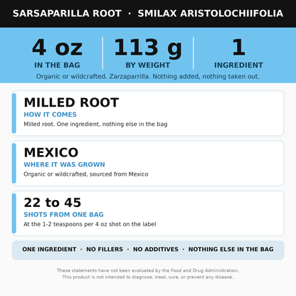 Sarsaparilla Root Powder 4 oz (Zarzaparrilla, Smilax) for Sarsaparilla Tea and Root Beer
