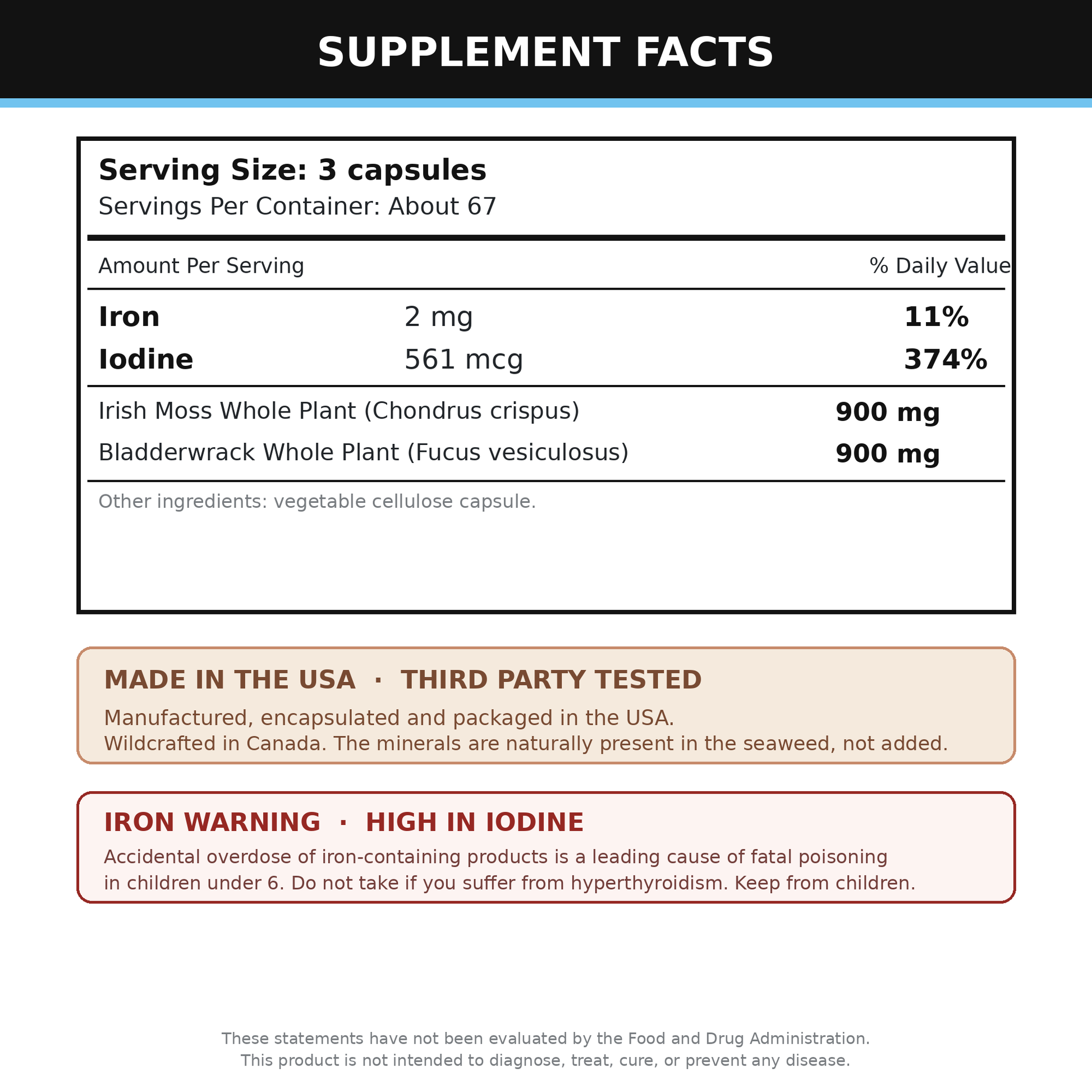 Sea Moss & Bladderwrack Supplement 200 Capsules
