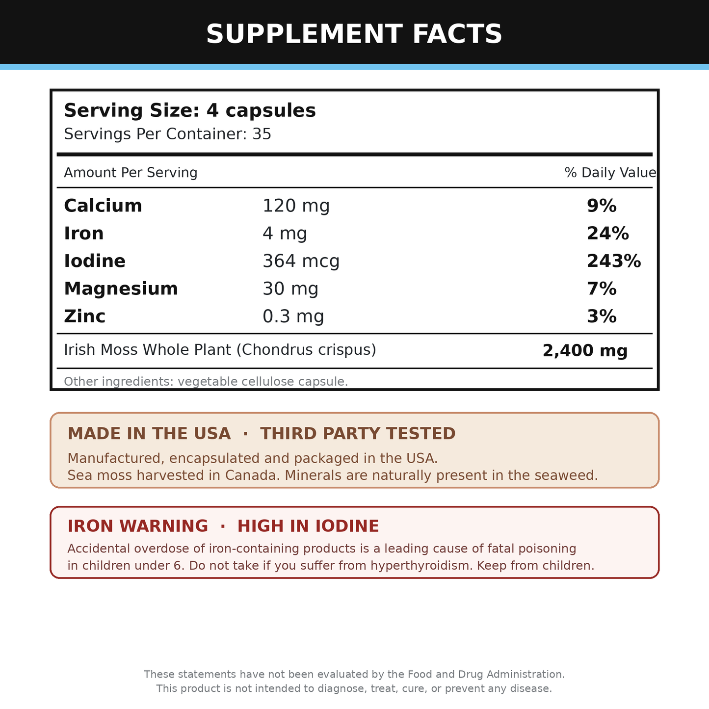 Sea Moss Supplement 140 Capsules