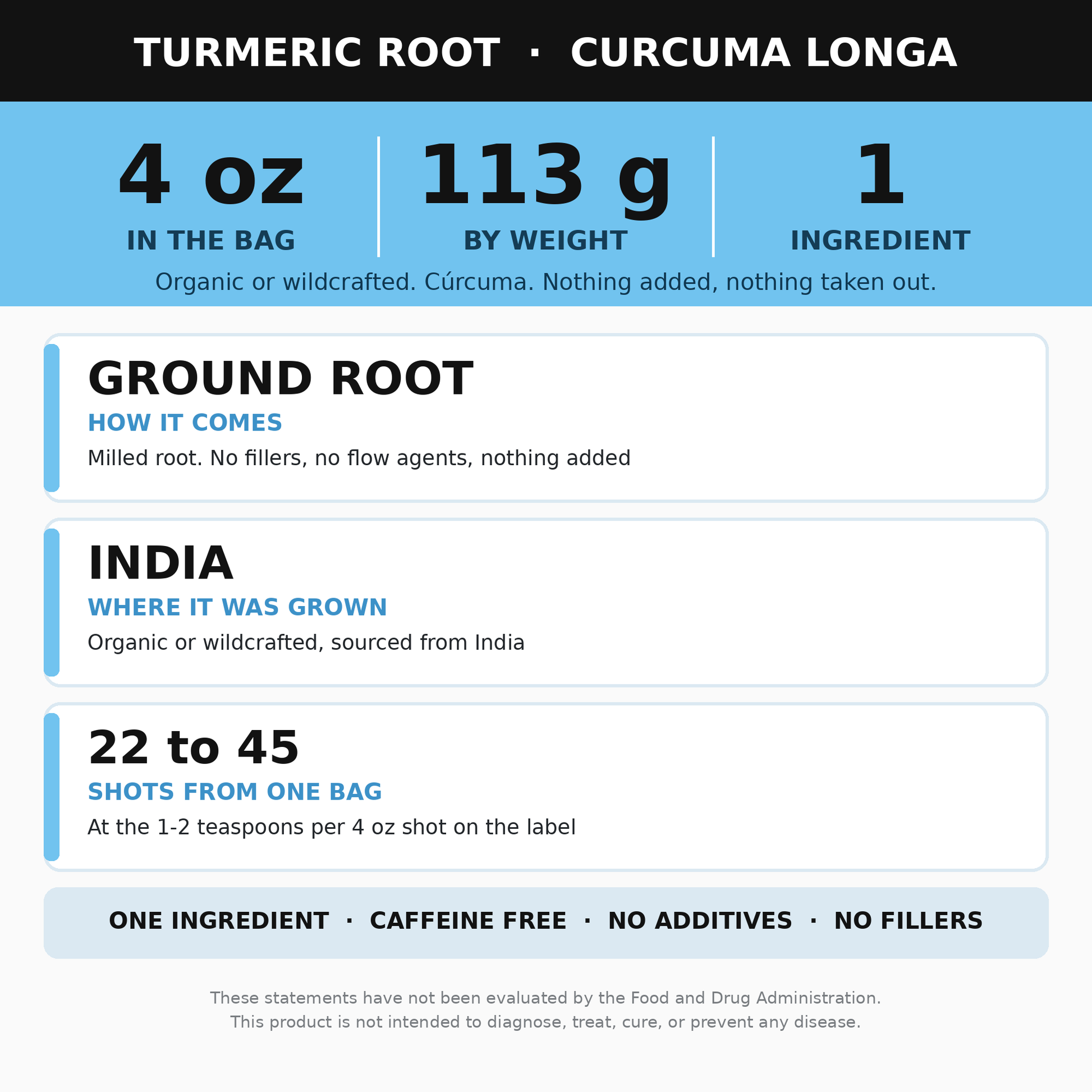 Turmeric Root Powder 4 oz (Cúrcuma, Ground Turmeric) for Golden Milk and Tea