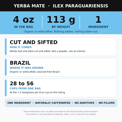 Yerba Mate Cut and Sifted 4 oz, Loose Leaf Yerba Mate Tea