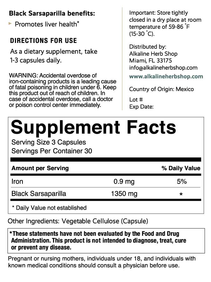 Black Sarsaparilla Supplement (90 Capsules)