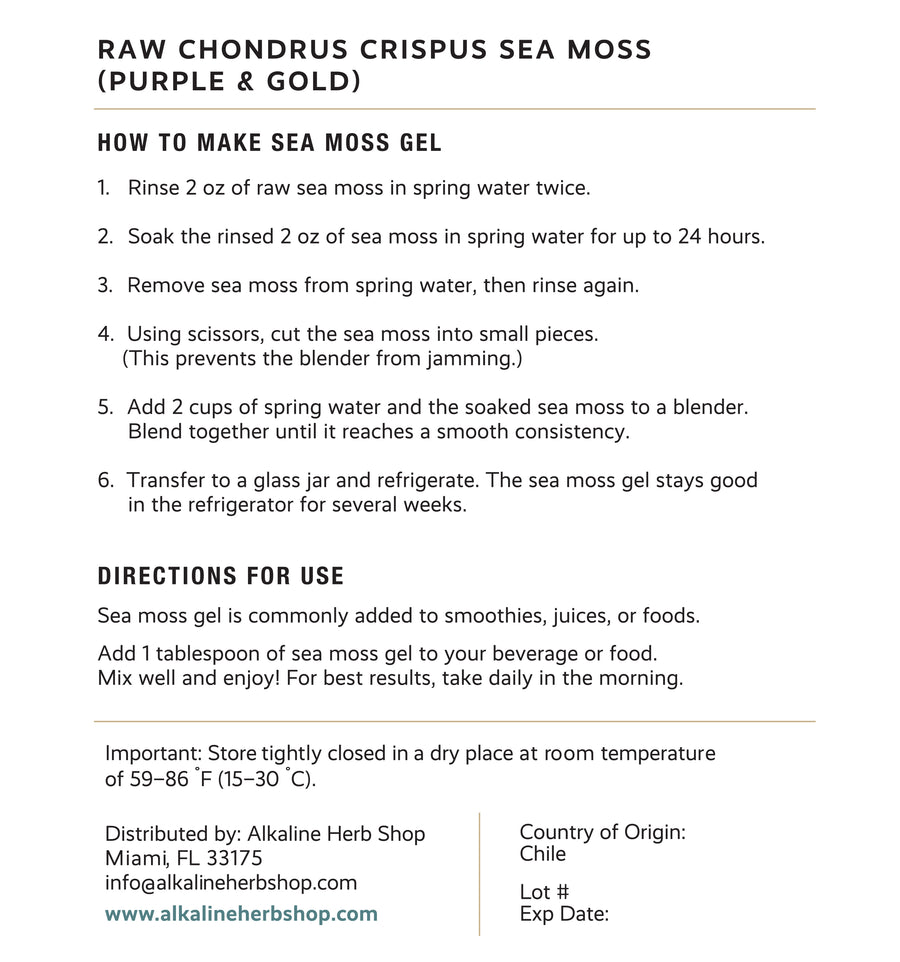 Raw Chondrus Crispus Sea Moss Purple & Gold 4 O...