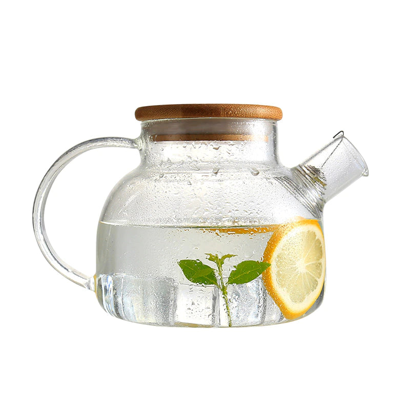 Glass Water Pitcher With Handle Bamboo Lid Heat Cold Hot Tea water